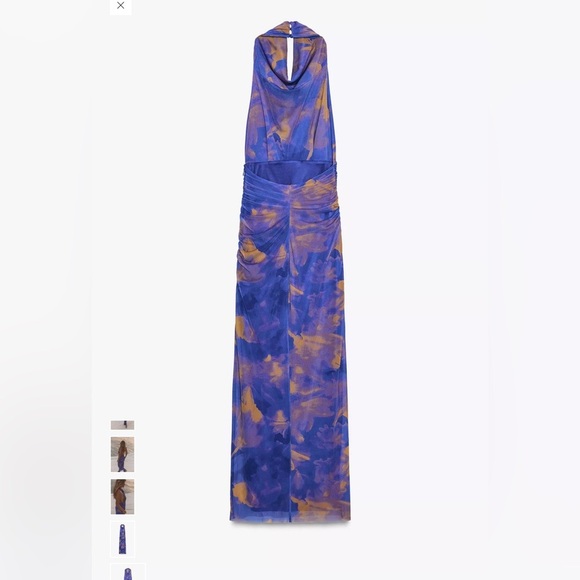 Zara Blue and Gold Halter Maxi Dress - Picture 2 of 7